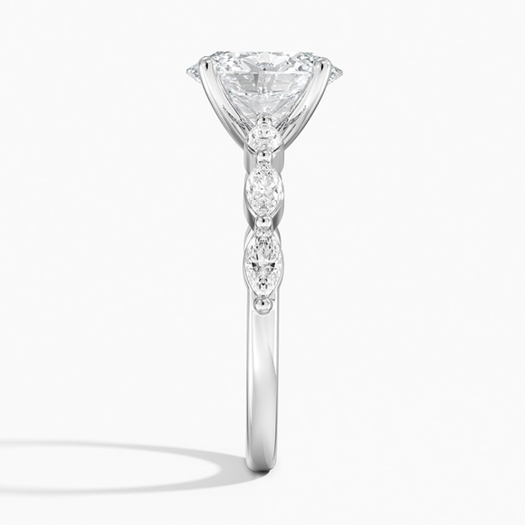 3.50ctw 14K Gold Oval Moissanite Solitaire With Accent Marquise Lab Diamond Ring - Picture 3 of 4